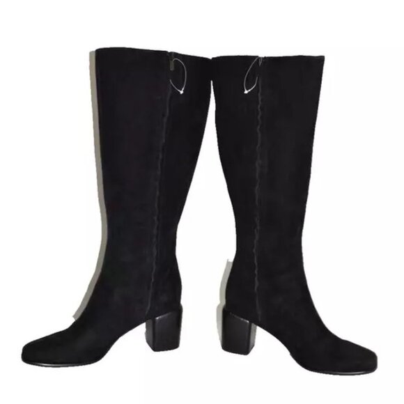 $650 VINCE Maggie Suede Tall Boots SUEDE BLOCK SQUARE BLACK 6 (MF27) - Picture 4 of 8